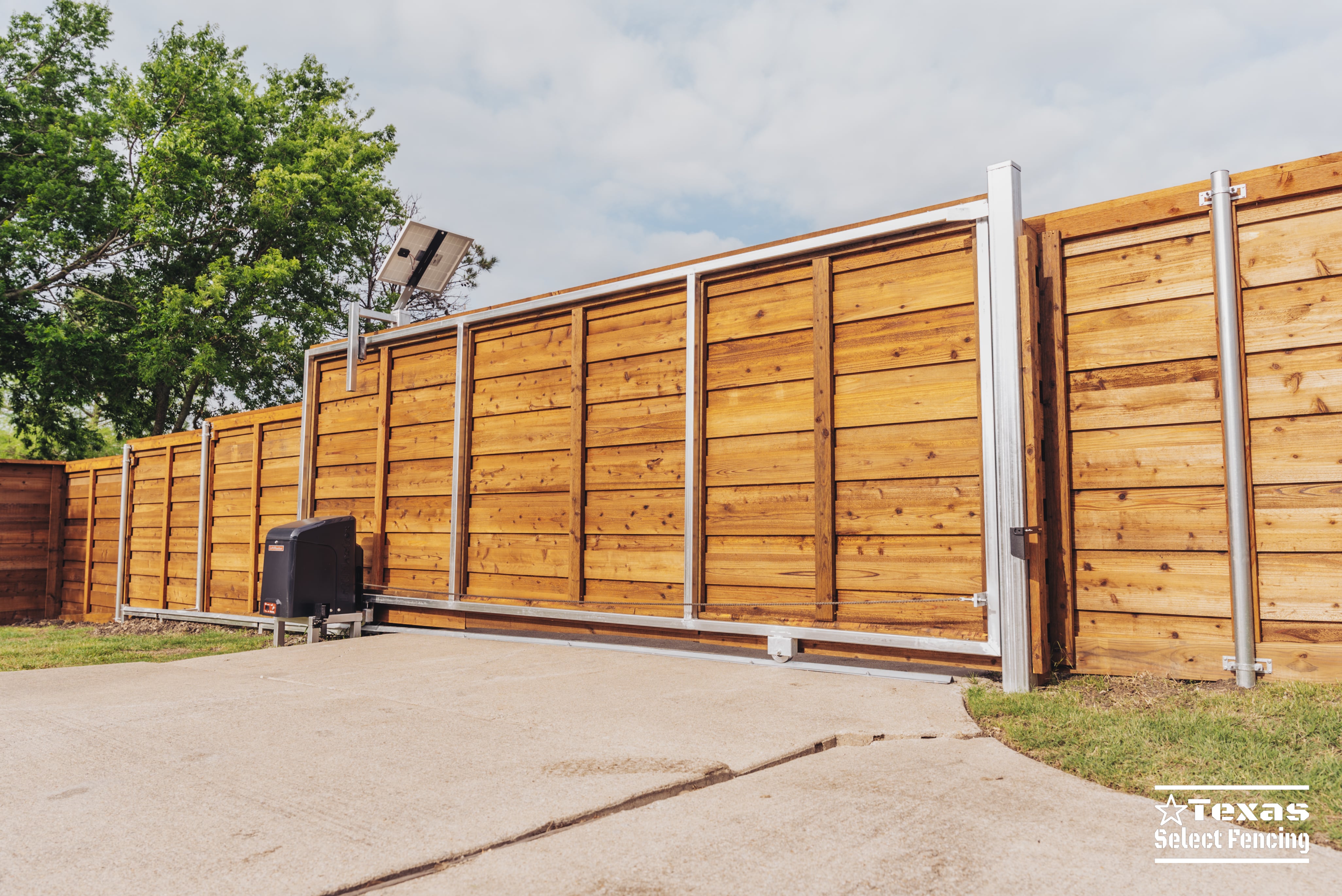 Horizontal Cedar Fence with Sliding Gate Installation in Prosper