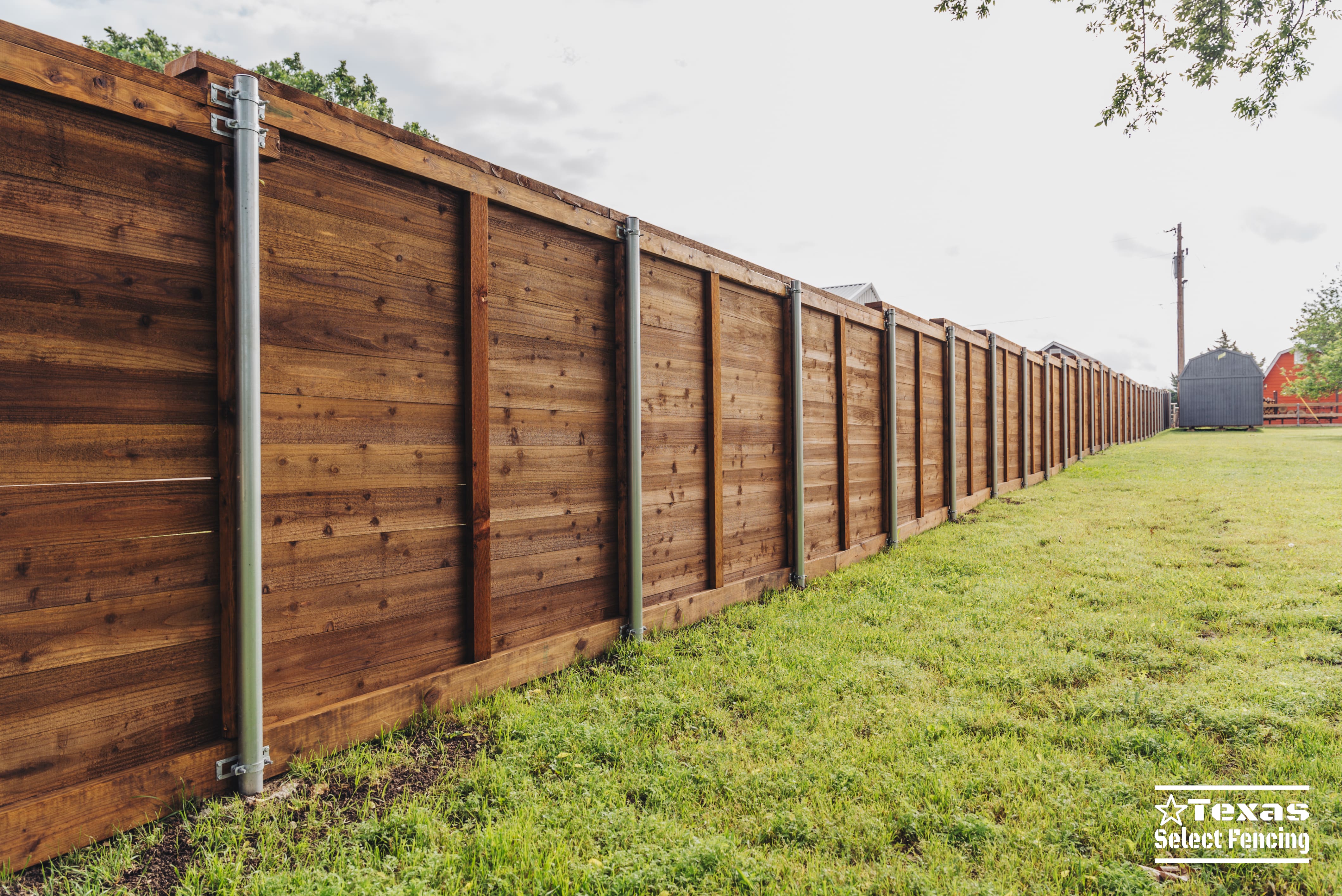 Horizontal Cedar Fence with Sliding Gate Installation in Prosper