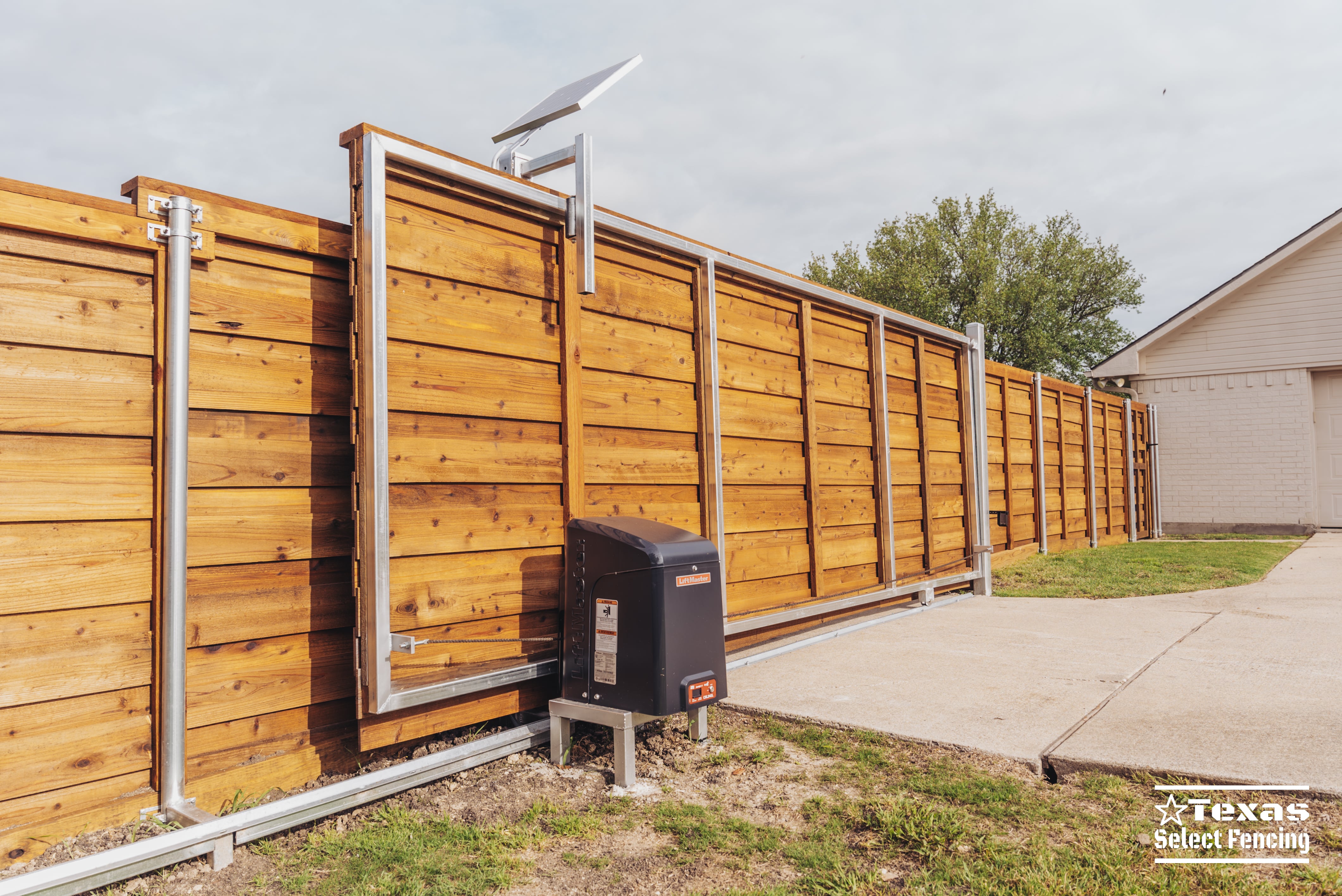 Horizontal Cedar Fence with Sliding Gate Installation in Prosper