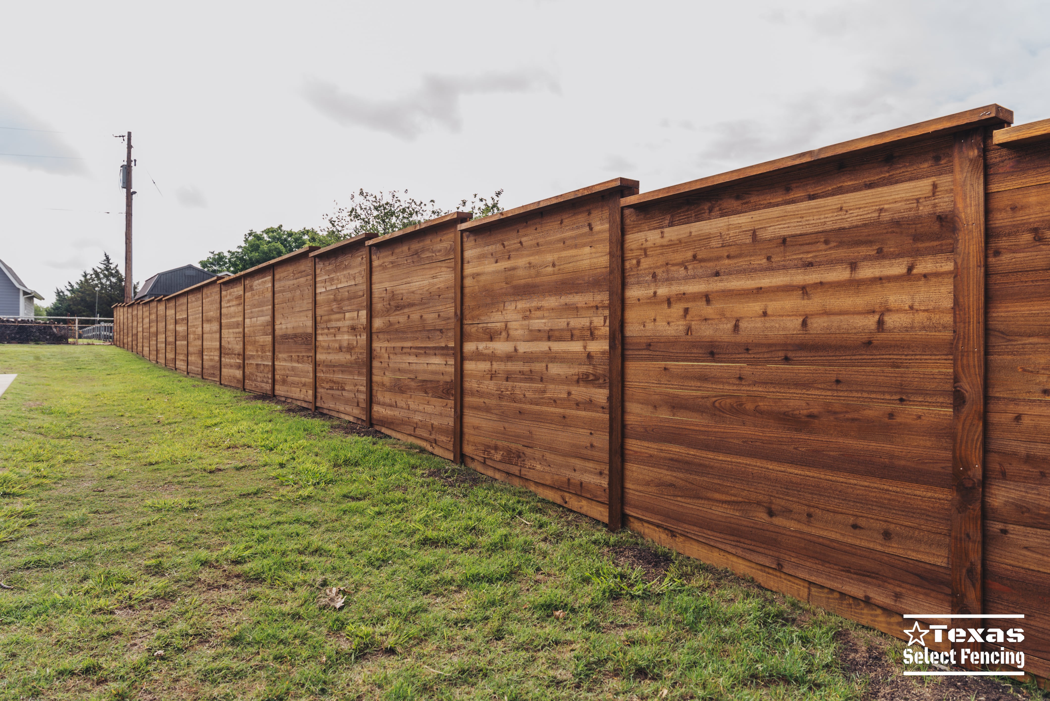 Horizontal Cedar Fence with Sliding Gate Installation in Prosper