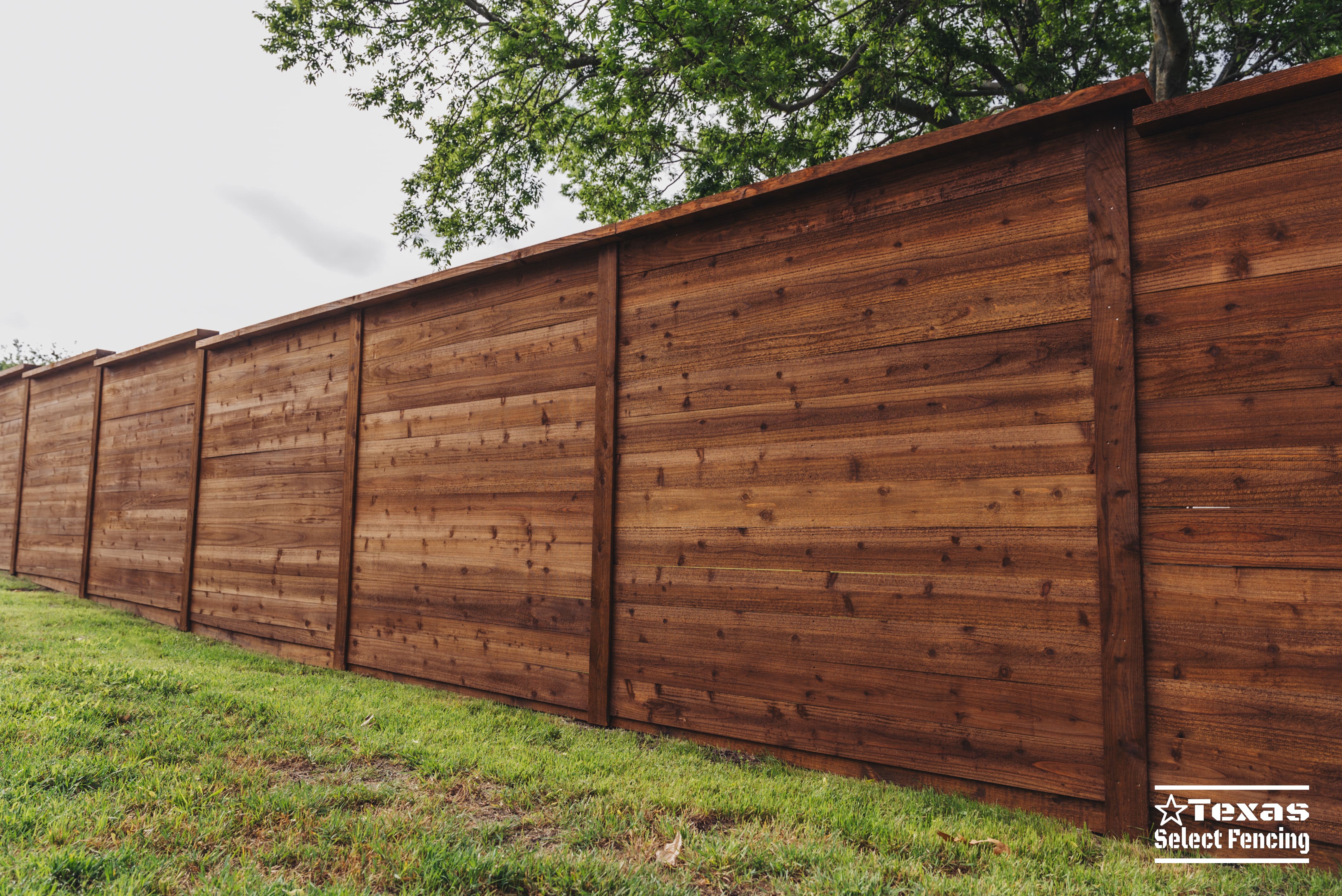Horizontal Cedar Fence with Sliding Gate Installation in Prosper