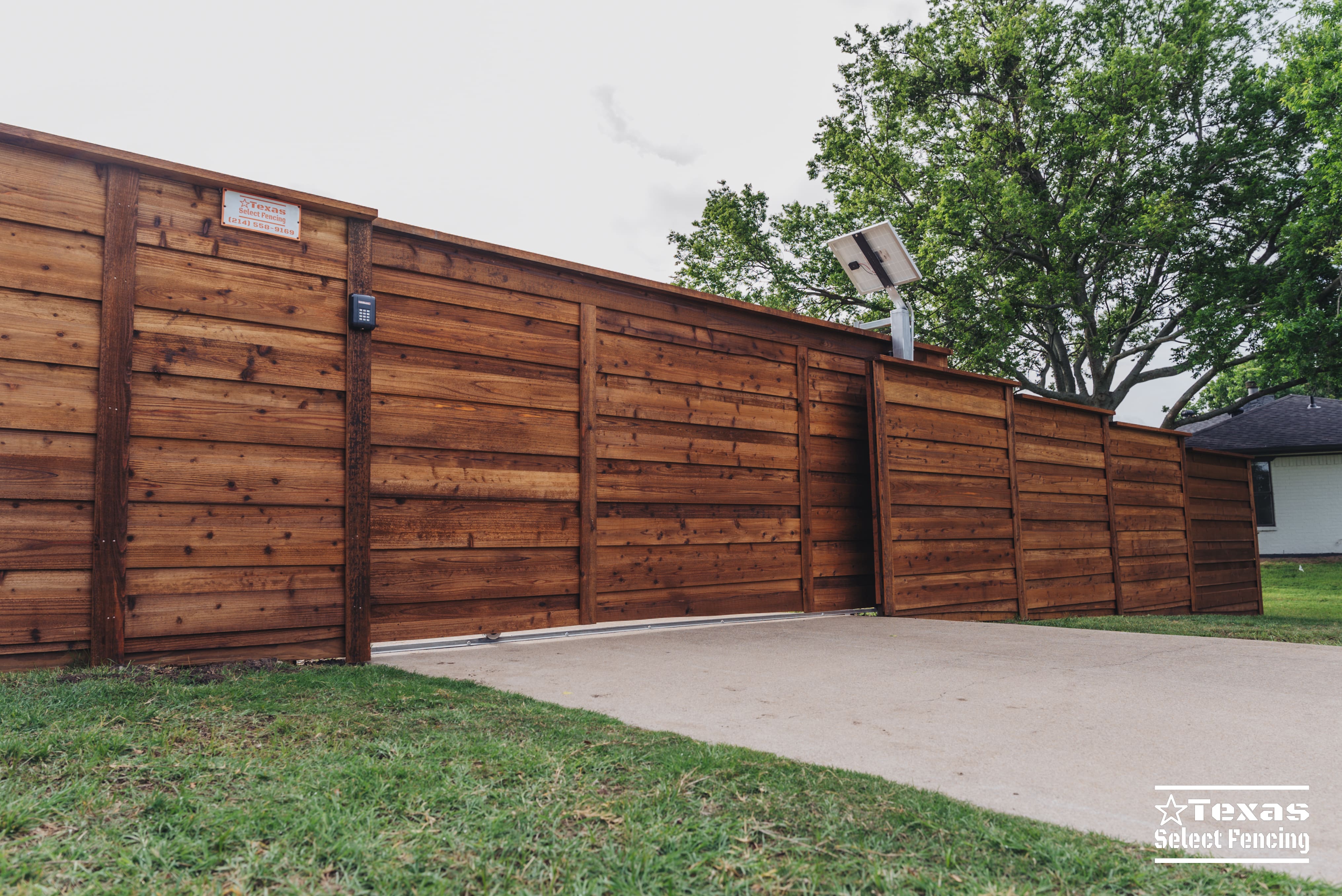 Horizontal Cedar Fence with Sliding Gate Installation in Prosper