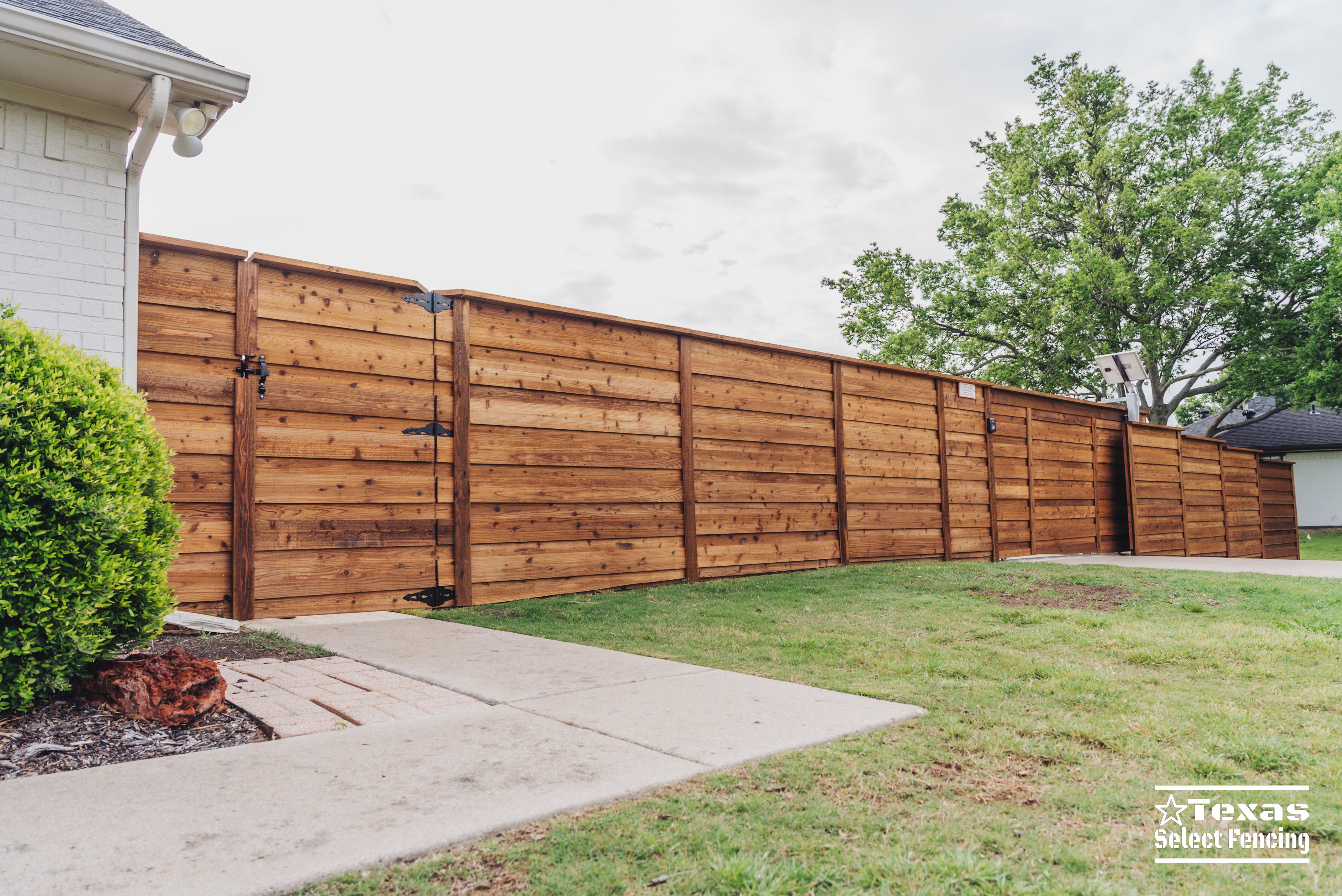 Horizontal Cedar Fence with Sliding Gate Installation in Prosper