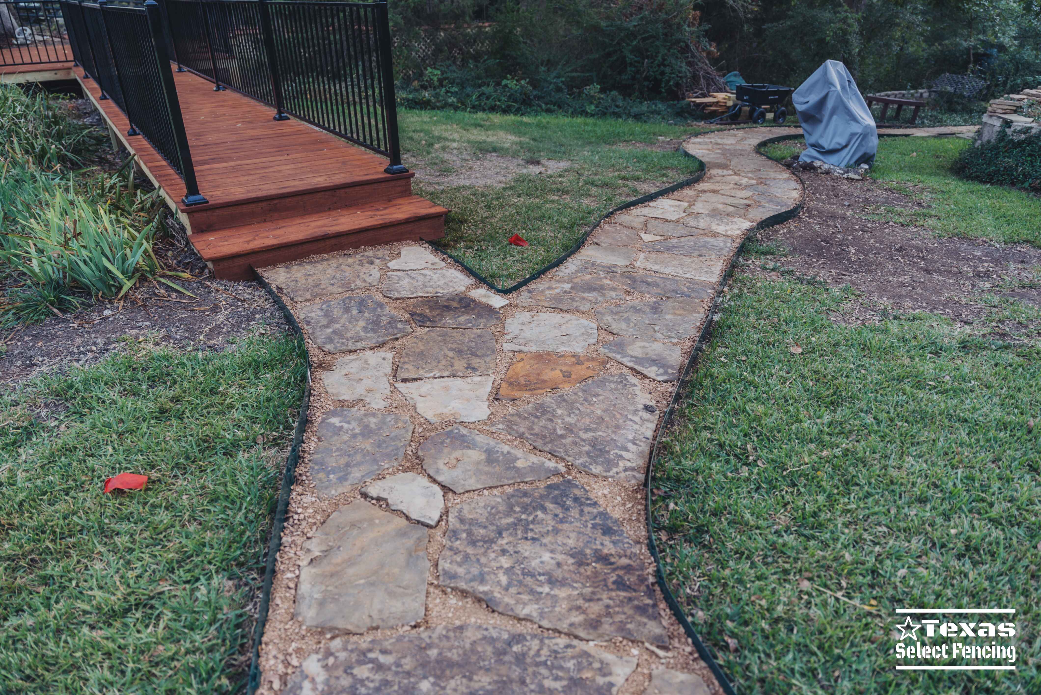 Deck, Automatic Gate, and Flagstone Path in Lavon, Texas