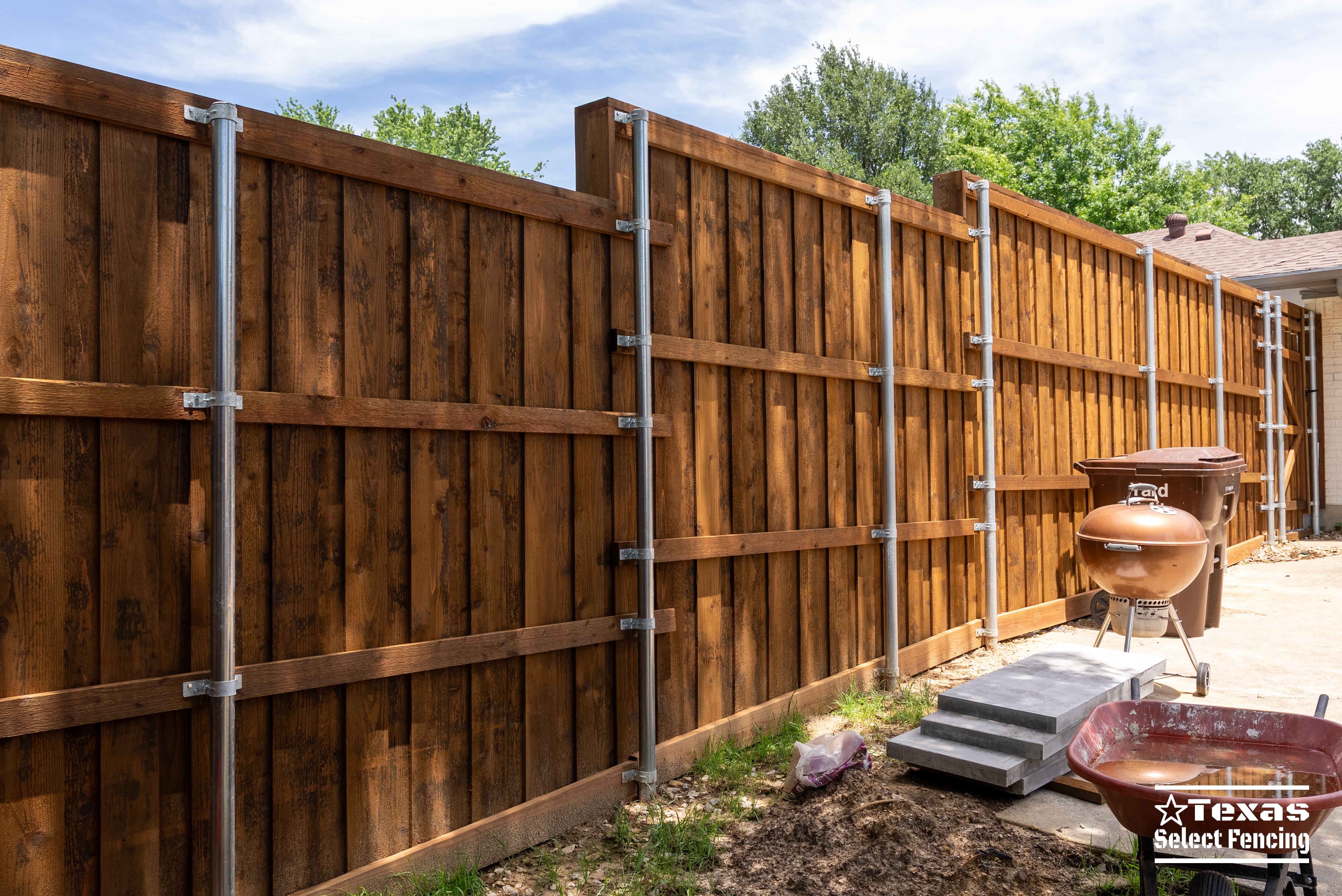 8' Board-on-board Cedar Fence Installation in Denton, Texas