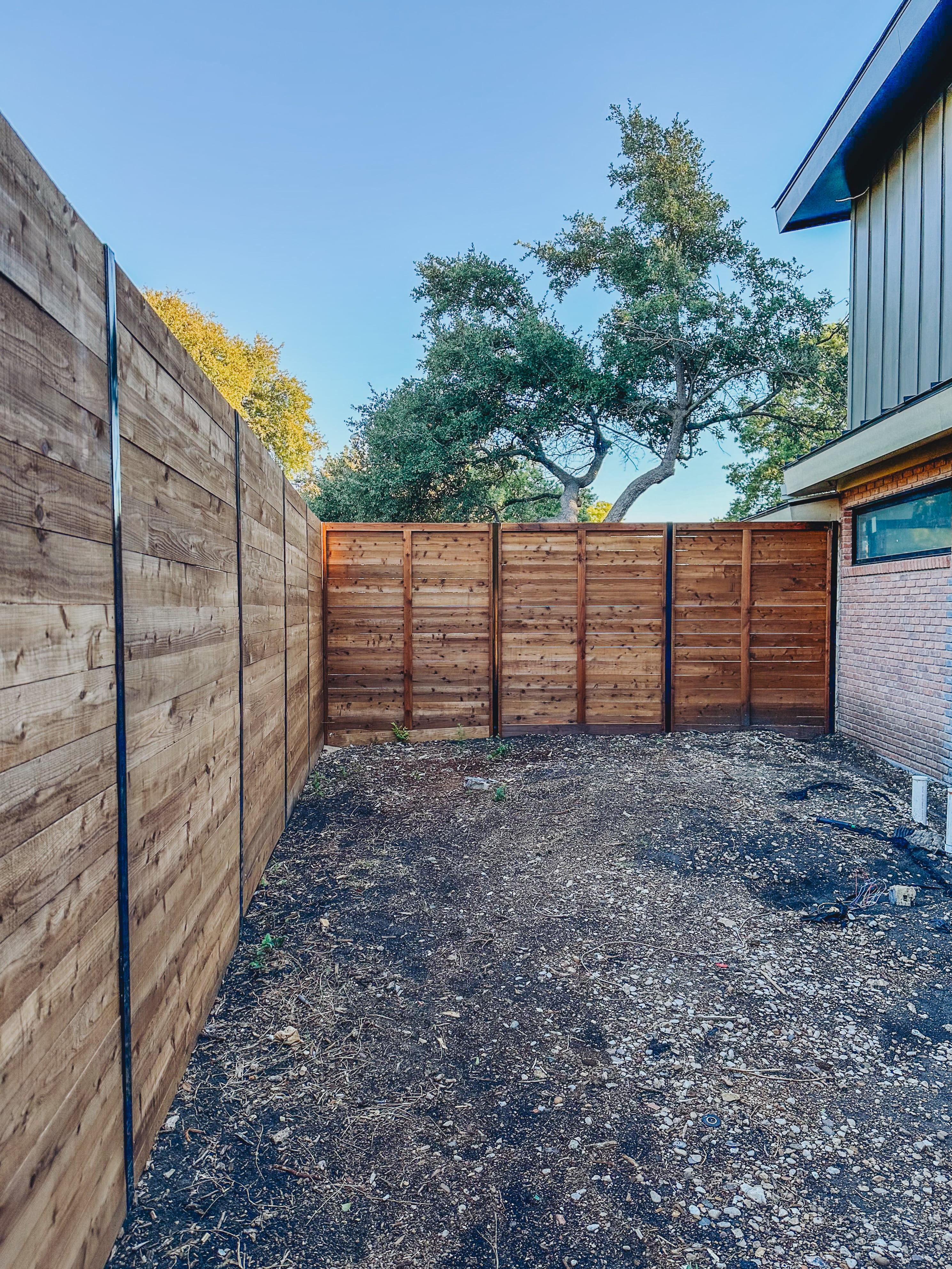 8' Horizontal SBS Cedar Fence Installation in Richardson, Texas