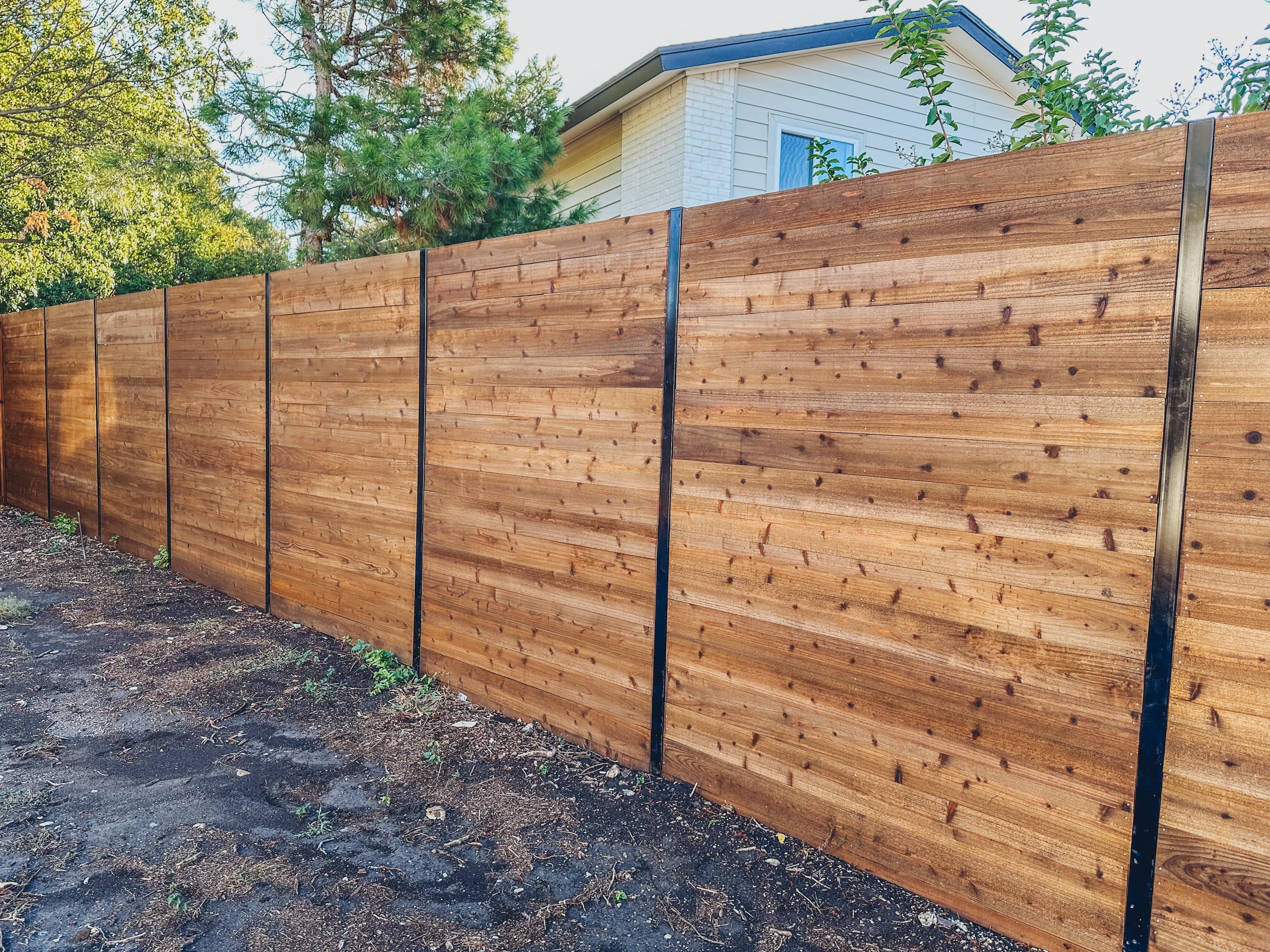 8' Horizontal SBS Cedar Fence Installation in Richardson, Texas